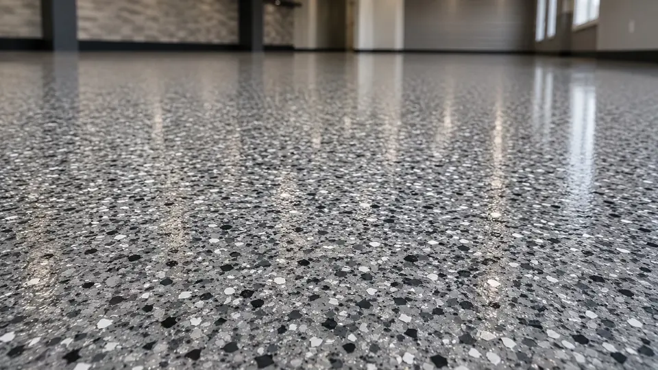 Close view showing balanced gray decorative floor colors and visual movement in Eastern Iowa