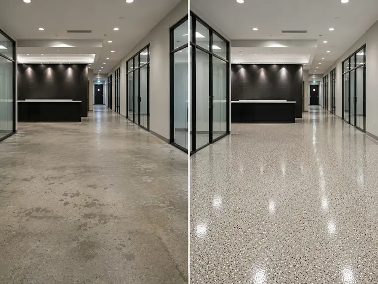 Light gray decorative finished floor in a modern Eastern Iowa office