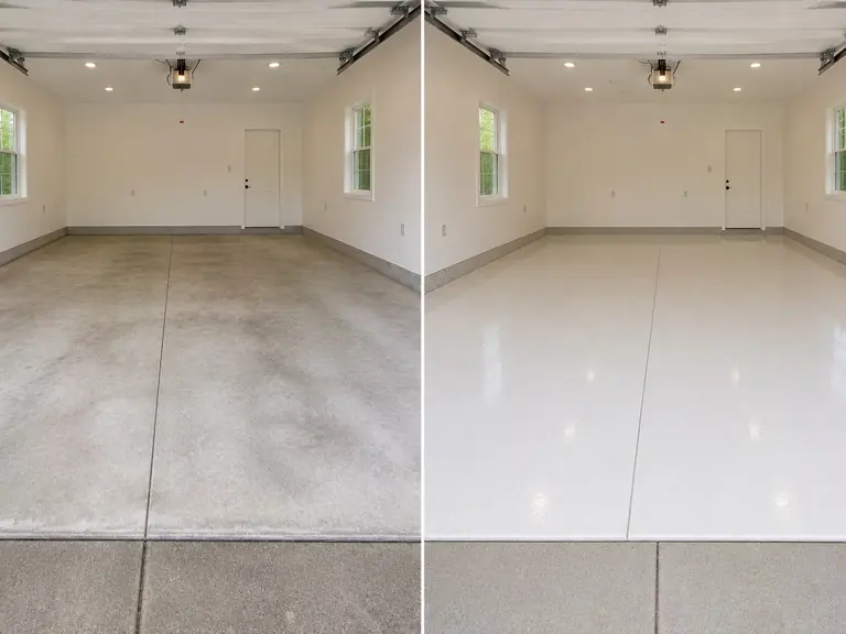 Pearl white solid gloss floor coating in Independence Iowa