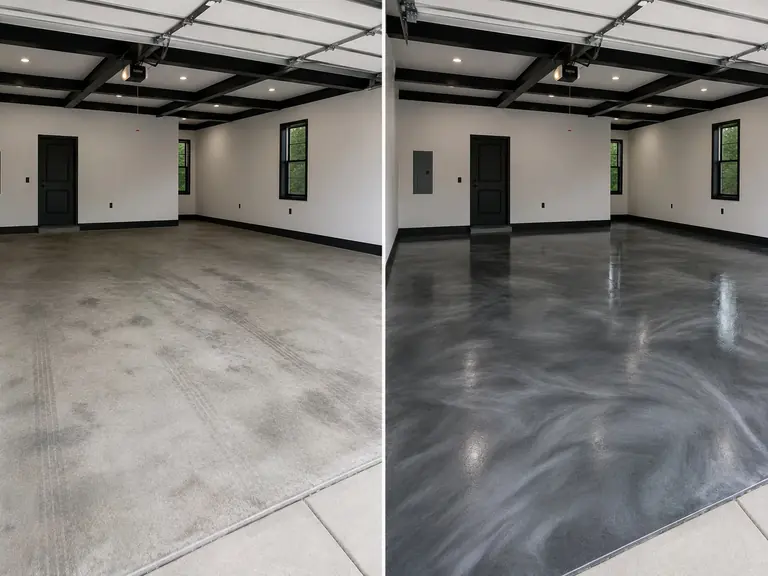 Metallic charcoal and smoky silver floor coating in Lowden Iowa