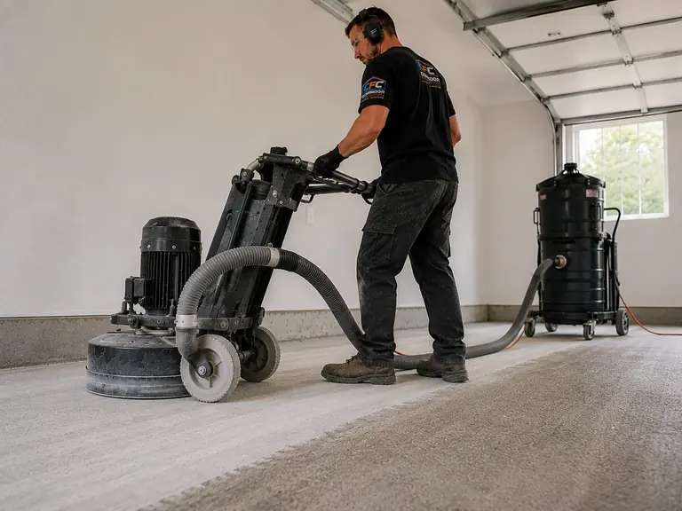 Mechanical concrete floor grinding and surface preparation before coating in Eastern Iowa