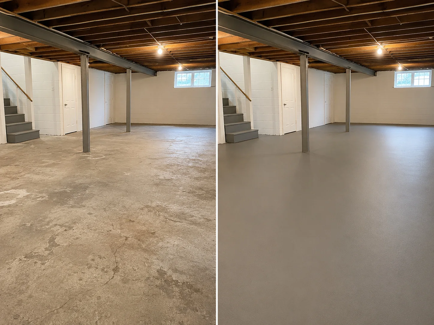 Basement floor preparation and crack filling before coating installation in Cedar Falls Iowa