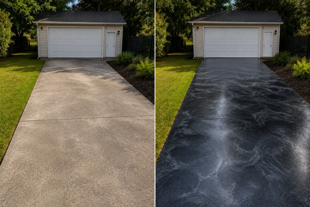 Cedar Falls detached garage with a black metallic and smoky gray epoxy floor coating