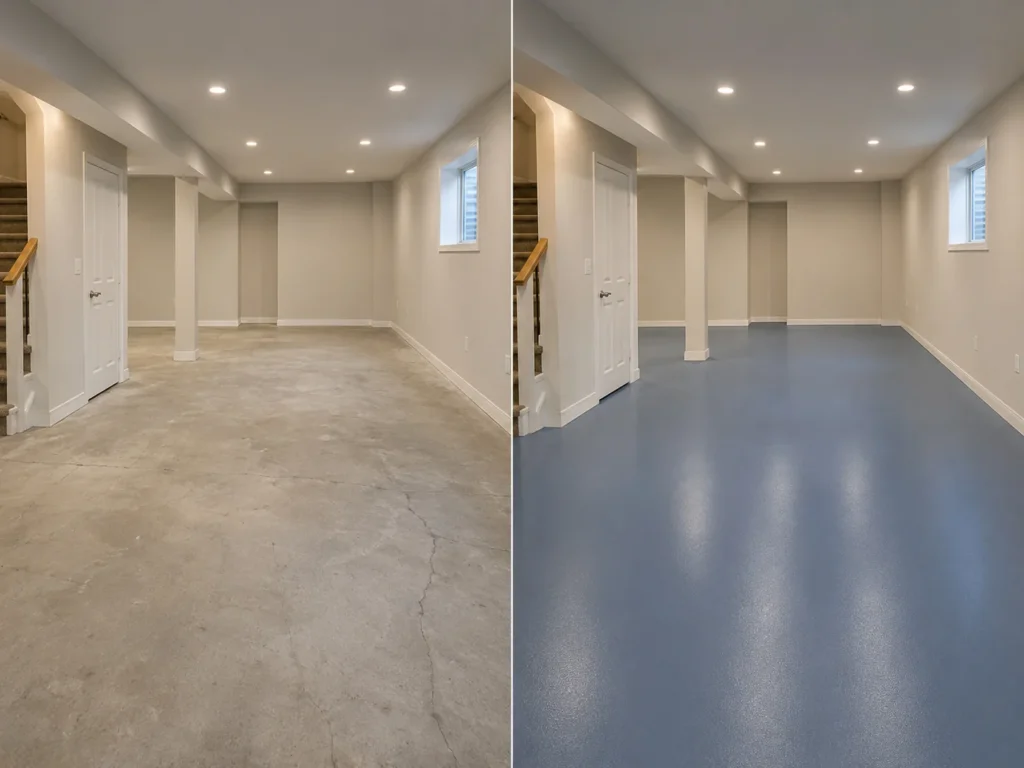 Slate blue solid basement epoxy floor coating in Cedar Falls Iowa