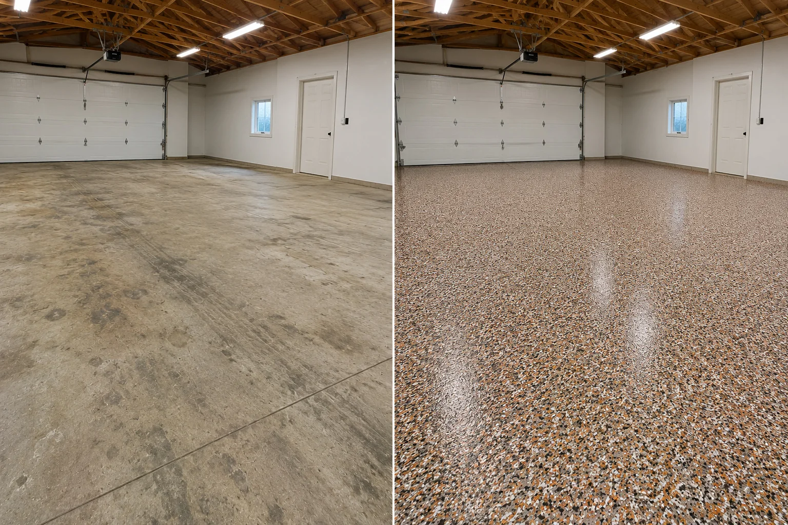 Orange black white and gray decorative commercial work floor in Coralville Iowa