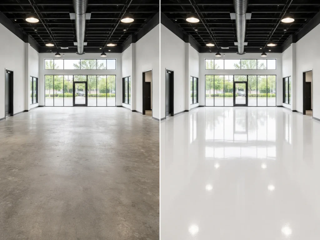Bright professional interior floor coating in Coralville Iowa
