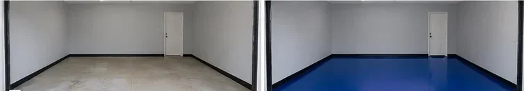 Blue Garage Floor Coating Before and After in Dubuque, Iowa