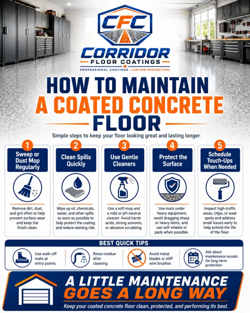 Coated concrete floor maintenance guide in Eastern Iowa