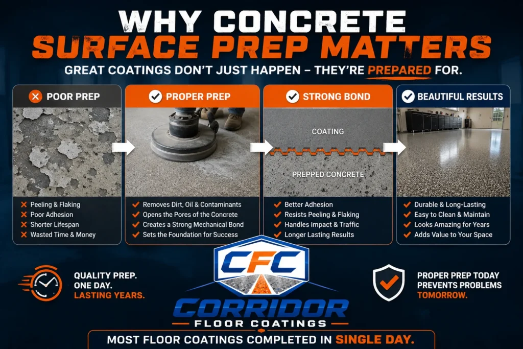 Concrete surface preparation floor coating guide in Eastern Iowa