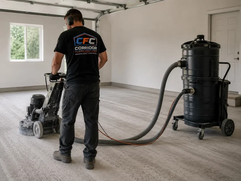 Dust controlled concrete floor grinding in Eastern Iowa