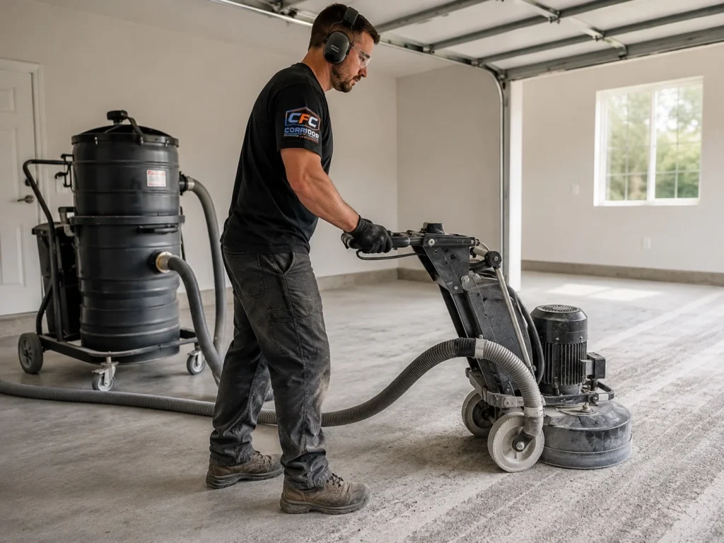 Dust-controlled concrete grinding and surface preparation in Eastern Iowa