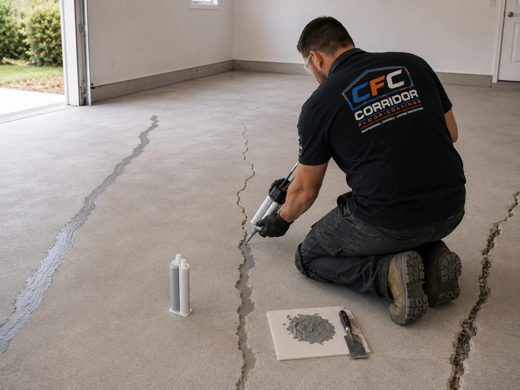 Multiple concrete floor crack repairs in Eastern Iowa