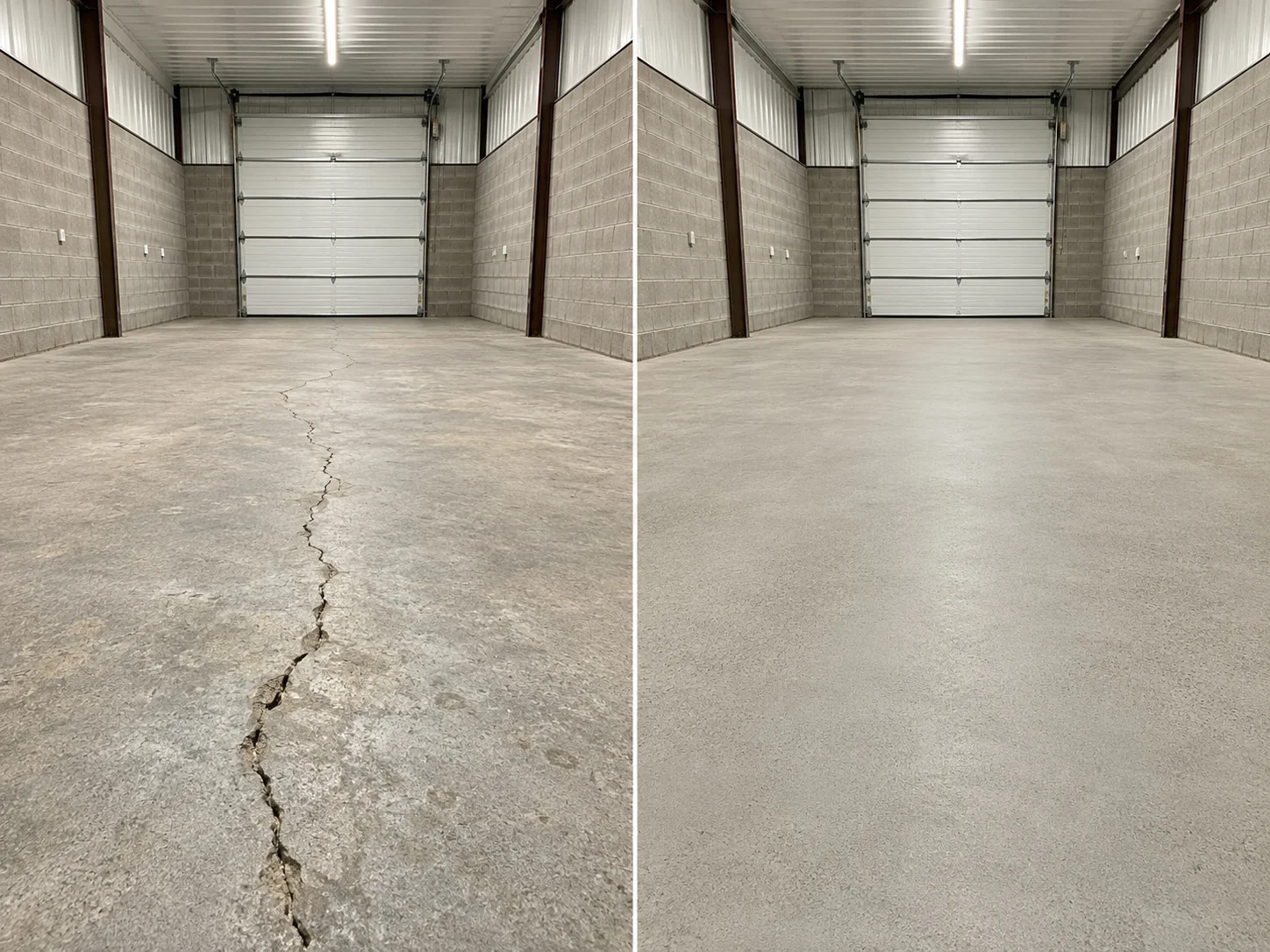 Shop floor crack preparation before epoxy floor coating in Eastern Iowa
