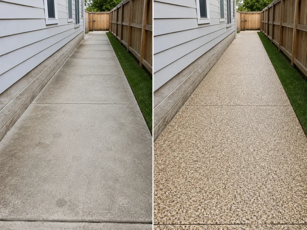 Side-yard walkway concrete coating in Eastern Iowa