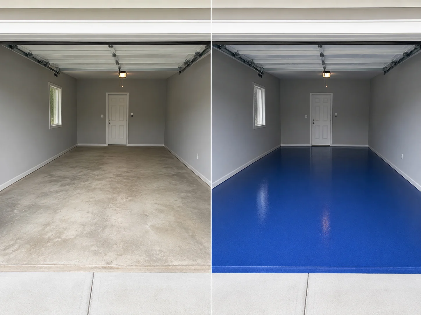 Royal blue garage floor coating before and after in Epworth Iowa