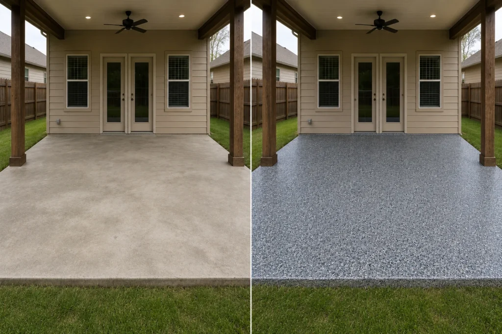 Blue gray white and charcoal exterior patio coating in Hiawatha Iowa