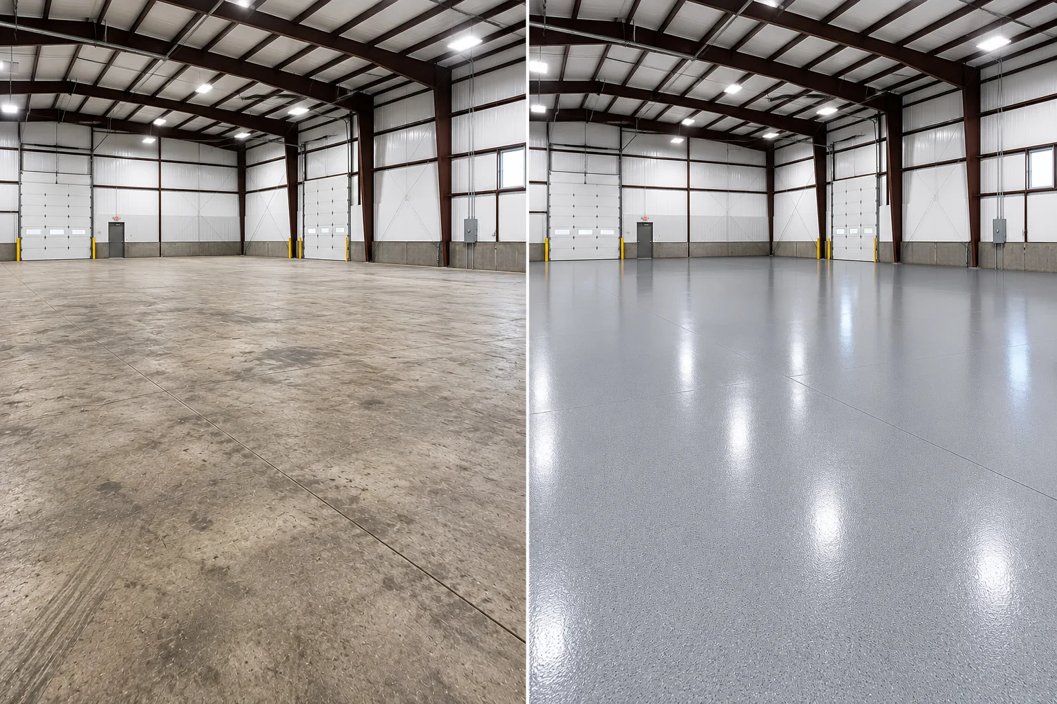 Large Hiawatha Iowa warehouse finished with a light gray satin floor coating