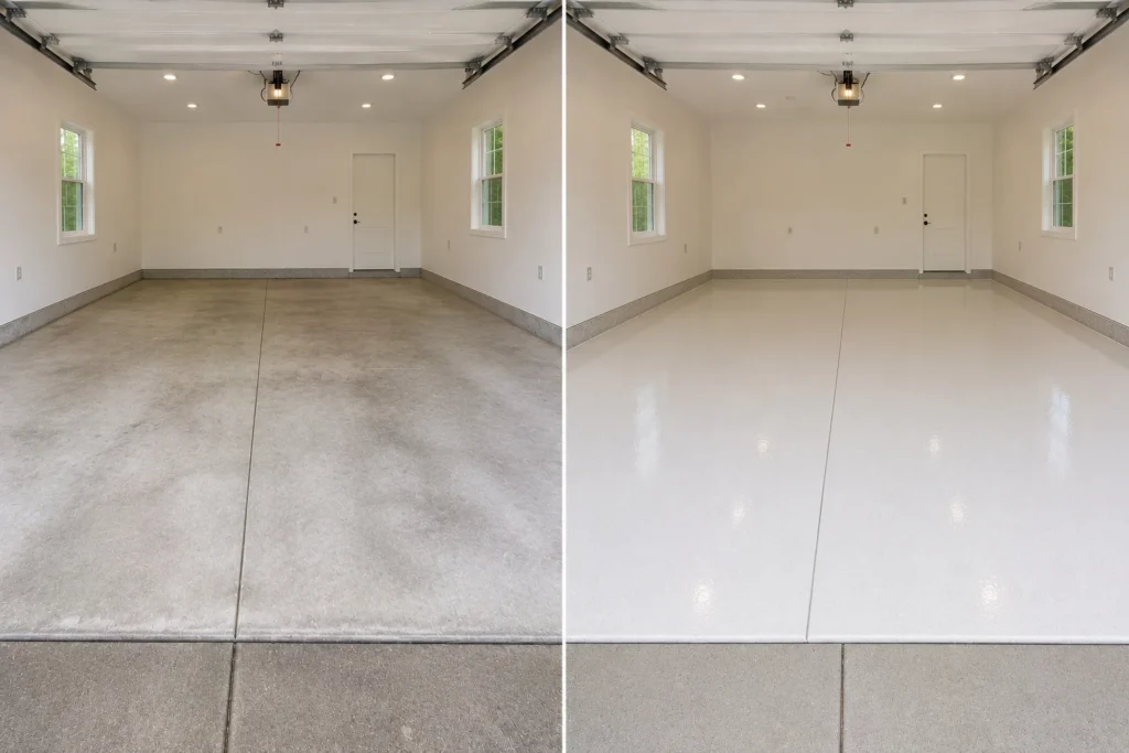 Pearl white solid gloss floor coating in Independence Iowa