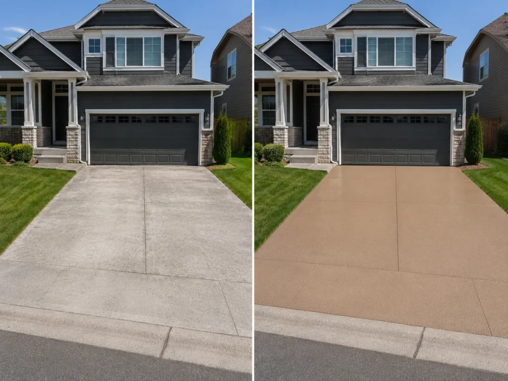 La Porte City residential driveway finished in a warm tan coating