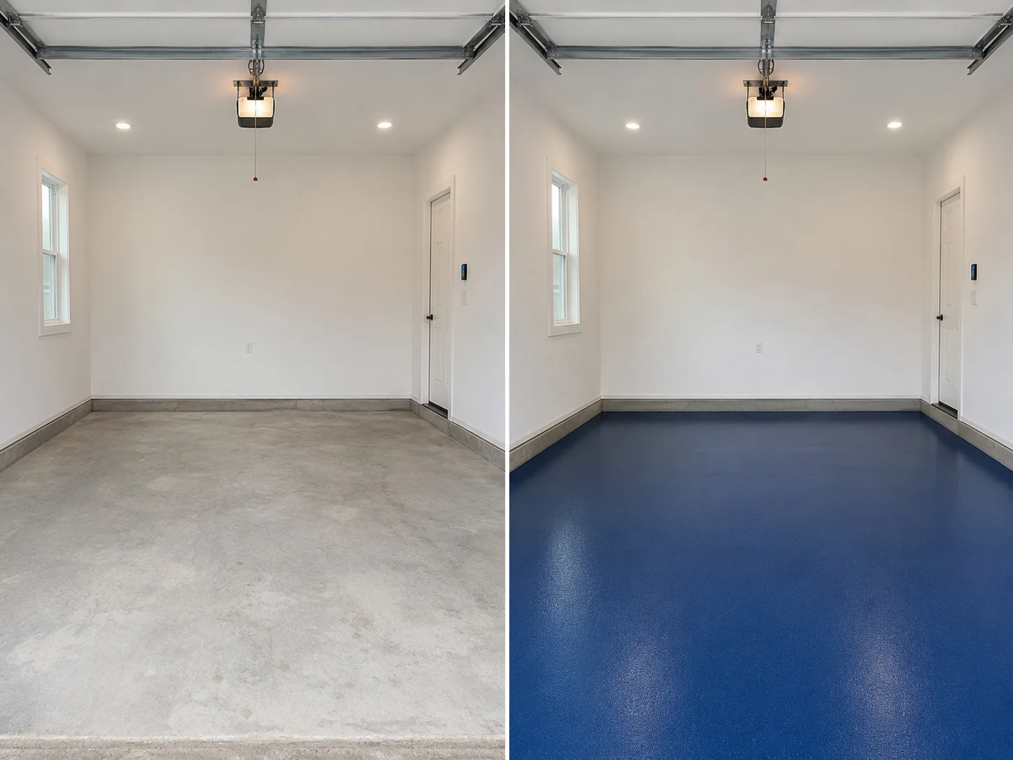 Solid deep blue epoxy floor coating example in Manchester Iowa