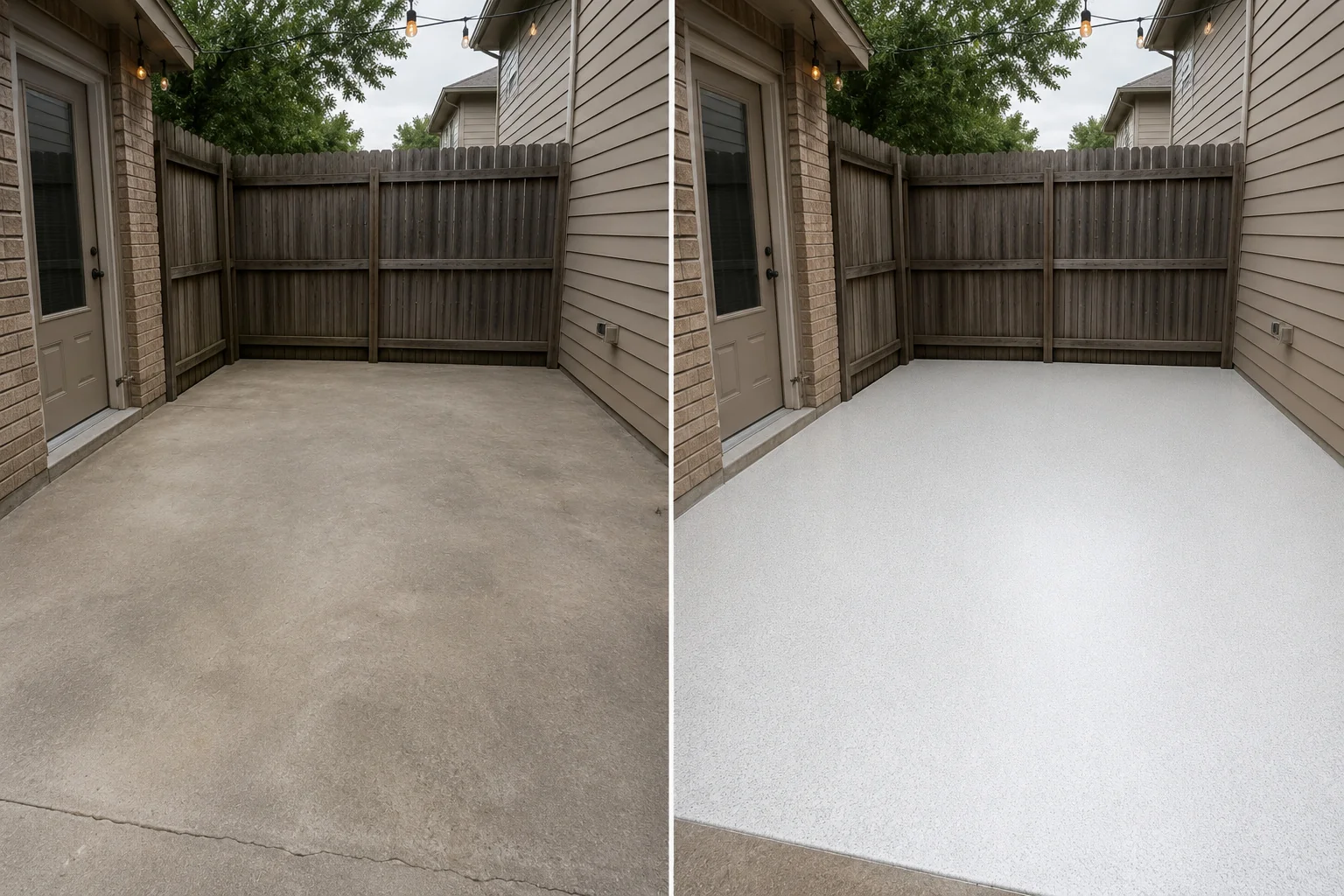 Marion patio concrete before and after a soft white finished coating