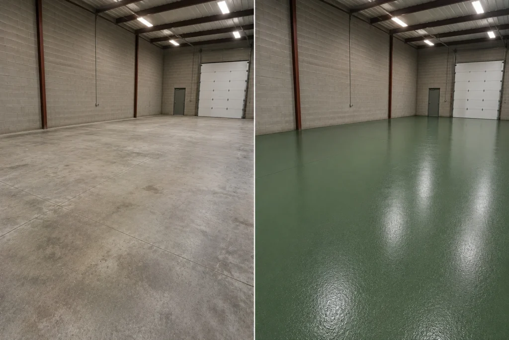 Solid industrial green floor coating in Marion Iowa