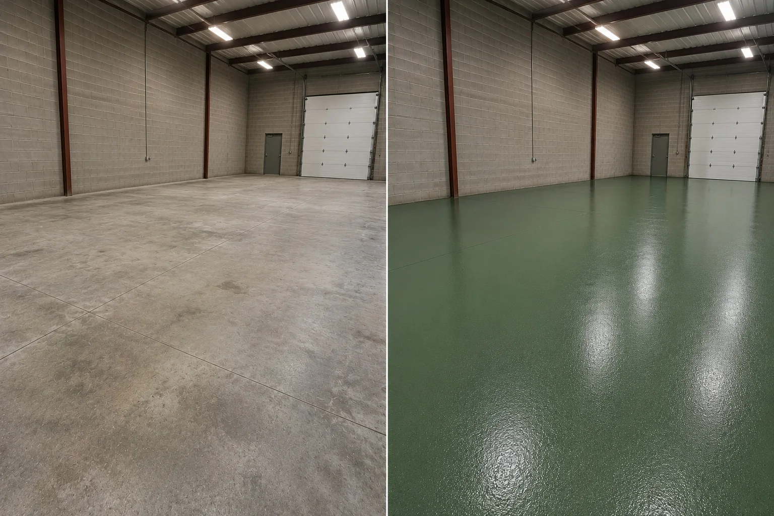 Solid industrial green shop floor in Marion Iowa