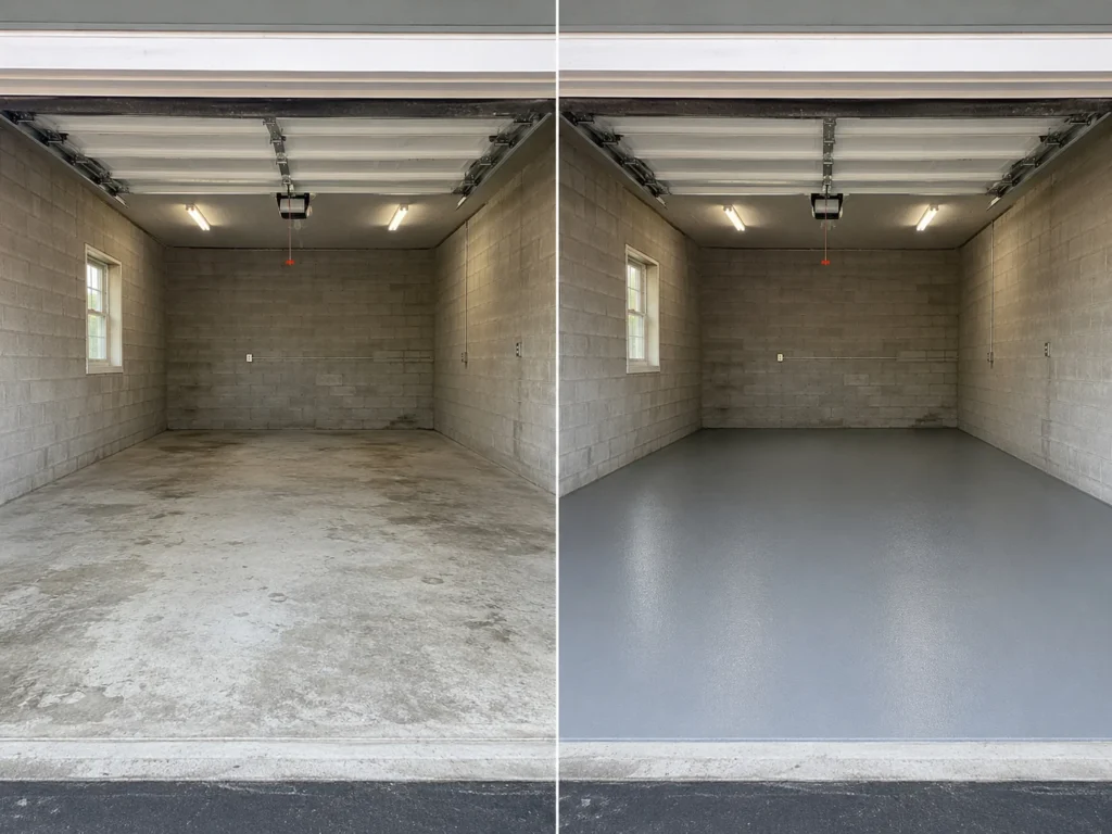 Medium Gray Garage Floor Coating Before and After in Peosta, Iowa