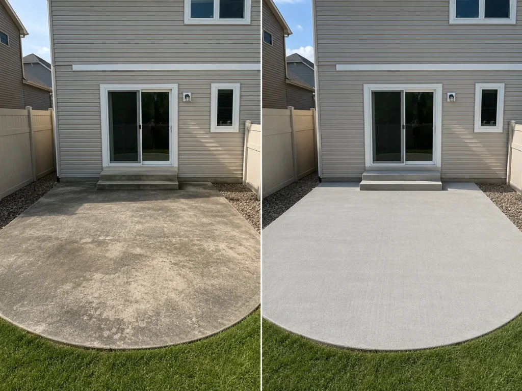 Robins exterior patio concrete before and after professional preparation and coating